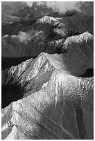 Aerial view of snowy peaks. Gates of the Arctic National Park ( black and white)