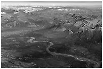 Aerial view of North Fork Koyukuk River in autumn. Gates of the Arctic National Park ( black and white)