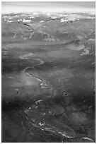 Aerial view of North Fork Koyukuk River. Gates of the Arctic National Park ( black and white)