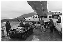 Flight arrival, Anaktuvuk Pass Airport. Gates of the Arctic National Park ( black and white)