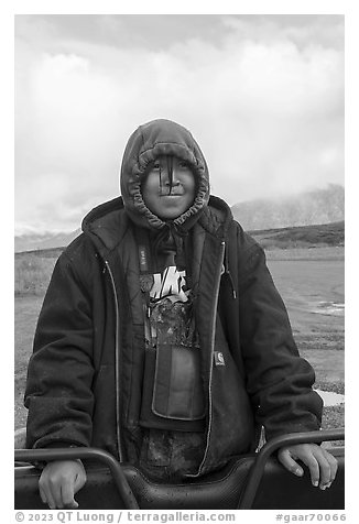 Nuamiunt boy, Anaktuvuk Pass Airport. Gates of the Arctic National Park (black and white)