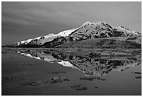 Mt Parker reflected in West arm. Glacier Bay National Park, Alaska, USA. (black and white)