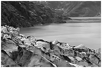 Lamplugh glacier and turquoise bay waters. Glacier Bay National Park, Alaska, USA. (black and white)