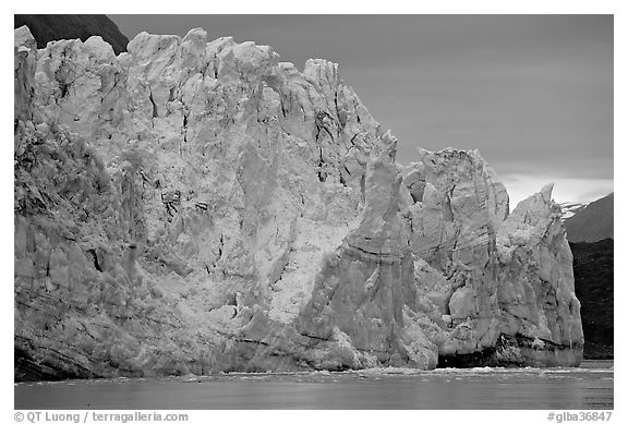 Blue ice on the face of Margerie Glacier. Glacier Bay National Park (black and white)