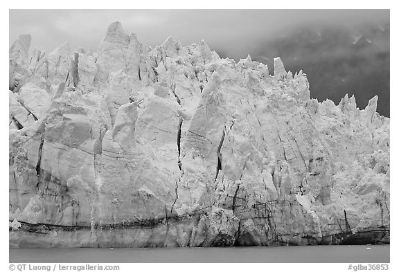 Blue ice on the tidewater terminus of Margerie Glacier. Glacier Bay National Park, Alaska, USA.