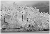 Blue ice on the tidewater terminus of Margerie Glacier. Glacier Bay National Park, Alaska, USA. (black and white)