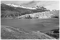 Reid Inlet and Reid Glacier. Glacier Bay National Park, Alaska, USA. (black and white)