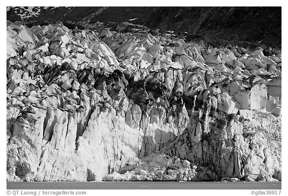 Tidewater ice front of Lamplugh glacier. Glacier Bay National Park (black and white)