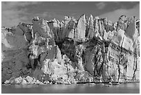 Seracs on the face of Lamplugh glacier. Glacier Bay National Park, Alaska, USA. (black and white)