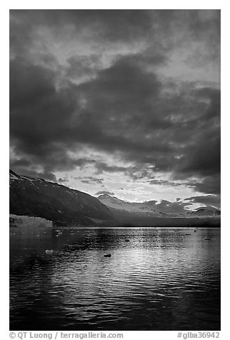 Margerie Glacier, Mount Eliza and Tarr Inlet at sunset. Glacier Bay National Park (black and white)