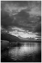 Margerie Glacier, Mount Eliza and Tarr Inlet at sunset. Glacier Bay National Park, Alaska, USA. (black and white)