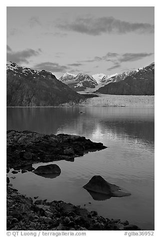 Mount Fairweather and Margerie Glacier seen across the Tarr Inlet. Glacier Bay National Park (black and white)