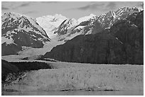 Mount Fairweather and Margerie Glacier, sunrise. Glacier Bay National Park, Alaska, USA. (black and white)