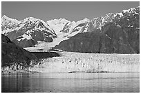 Margerie Glacier flowing from Mount Fairweather into Tarr Inlet. Glacier Bay National Park, Alaska, USA. (black and white)