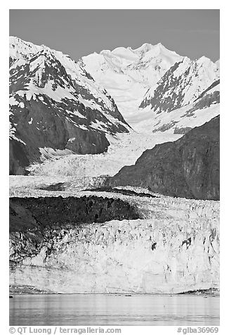 Margerie Glacier flows from Mount Fairweather, early morning. Glacier Bay National Park (black and white)