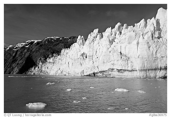 Face of Margerie Glacier on a sunny morning. Glacier Bay National Park (black and white)
