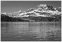 Mount Cooper and Lamplugh Glacier, reflected in rippled waters of West Arm, morning. Glacier Bay National Park ( black and white)