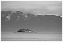 Green Island in blue seascape. Glacier Bay National Park, Alaska, USA. (black and white)