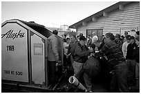 Baggage claim, King Salmon. Katmai National Park, Alaska, USA. (black and white)