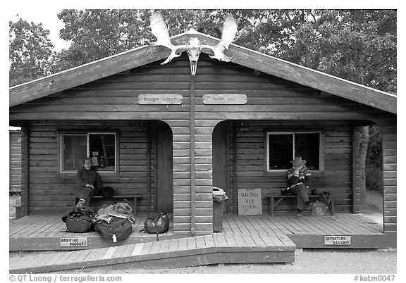 Katmai lodge, Brooks camp. Katmai National Park (black and white)