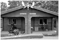 Katmai lodge, Brooks camp. Katmai National Park, Alaska, USA. (black and white)