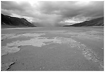Colorful slabs in the ash-covered floor of the Valley of Ten Thousand smokes. Katmai National Park, Alaska, USA. (black and white)