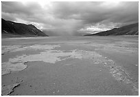 Colorful slabs in the ash-covered floor of the Valley of Ten Thousand smokes. Katmai National Park, Alaska, USA. (black and white)