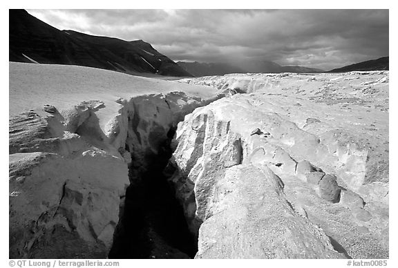 Deep gorge carved by the Lethe river in the ash-covered floor of the Valley of Ten Thousand smokes. Katmai National Park, Alaska, USA.