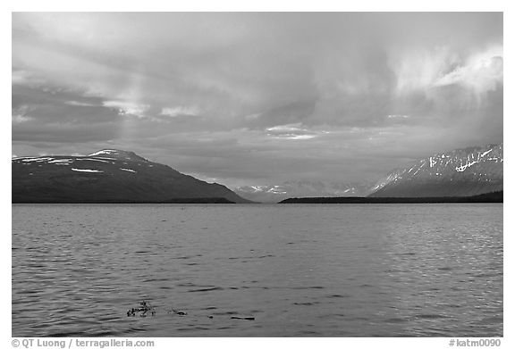 Sunset and rainbow, Naknek lake. Katmai National Park, Alaska, USA.