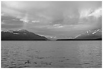 Sunset and rainbow, Naknek lake. Katmai National Park, Alaska, USA. (black and white)