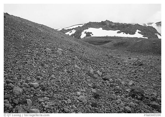 Pumice and Novarupta (the center of the 1912 eruption), Valley of Ten Thousand smokes. Katmai National Park, Alaska, USA.