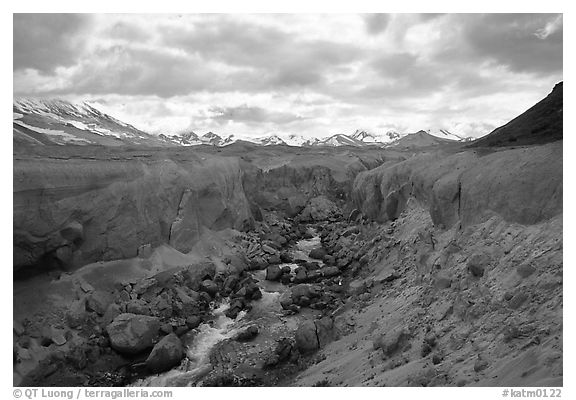 The Lethe river carved a deep gorge into the ash of the Valley of Ten Thousand smokes. Katmai National Park, Alaska, USA.