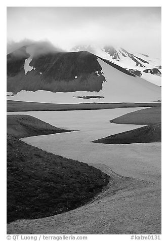 Snow is still present in early summer, Valley of Ten Thousand smokes. Katmai National Park, Alaska, USA.