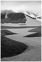 Snow is still present in early summer, Valley of Ten Thousand smokes. Katmai National Park ( black and white)