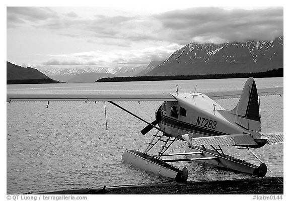 Floatplane in Naknek lake. Katmai National Park (black and white)