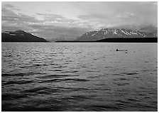 Naknek Lake at sunset with pink clouds. Katmai National Park ( black and white)