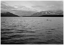 Naknek Lake at sunset with pink clouds. Katmai National Park ( black and white)