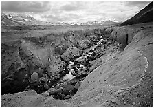 Colorful ash and Lethe River gorge, Valley of Ten Thousand smokes. Katmai National Park ( black and white)