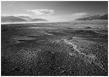 Ash-covered floor of the Valley of Ten Thousand Smokes, evening. Katmai National Park ( black and white)