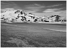 Mt Meigeck raises above the floor of the Valley of Ten Thousand Smokes. Katmai National Park, Alaska, USA. (black and white)