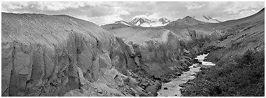 Lethe river cutting deep into ash floor, Valley of Ten Thousand Smokes. Katmai National Park (Panoramic black and white)