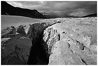 Deep gorge carved by the Lethe River, Valley of Ten Thousand Smokes. Katmai National Park, Alaska, USA. (black and white)