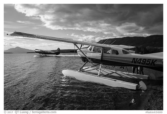 Floatplanes, Lake Brooks. Katmai National Park (black and white)