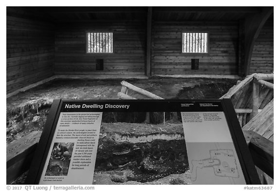 Native dwelling interpretive sign. Katmai National Park (black and white)