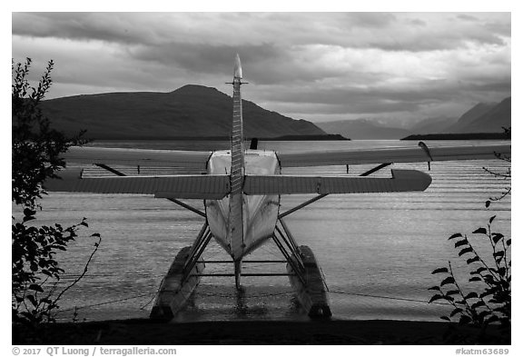 Floatplane facing Naknek Lake. Katmai National Park (black and white)