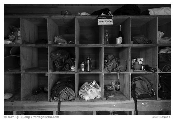 Inside food Cache, Brooks Camp. Katmai National Park (black and white)