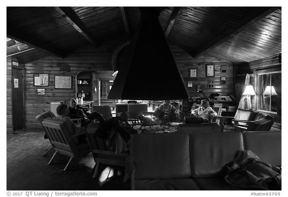 Inside Brooks Lodge. Katmai National Park (black and white)