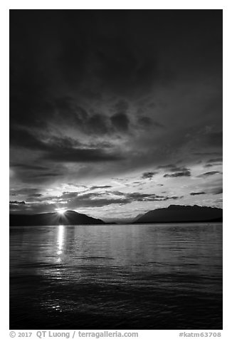 Sun rising over Naknek Lake. Katmai National Park (black and white)