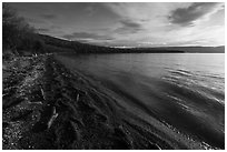 Huge bear footprints on shore of Naknek Lake. Katmai National Park ( black and white)