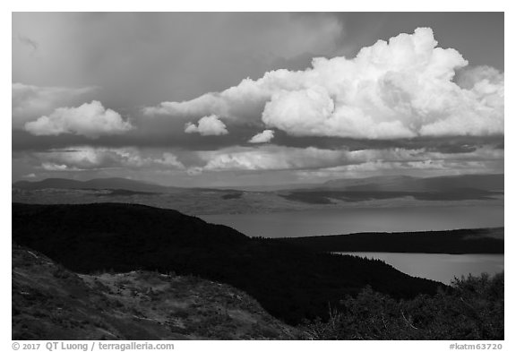 Clouds and shadows above Naknek Lake. Katmai National Park (black and white)